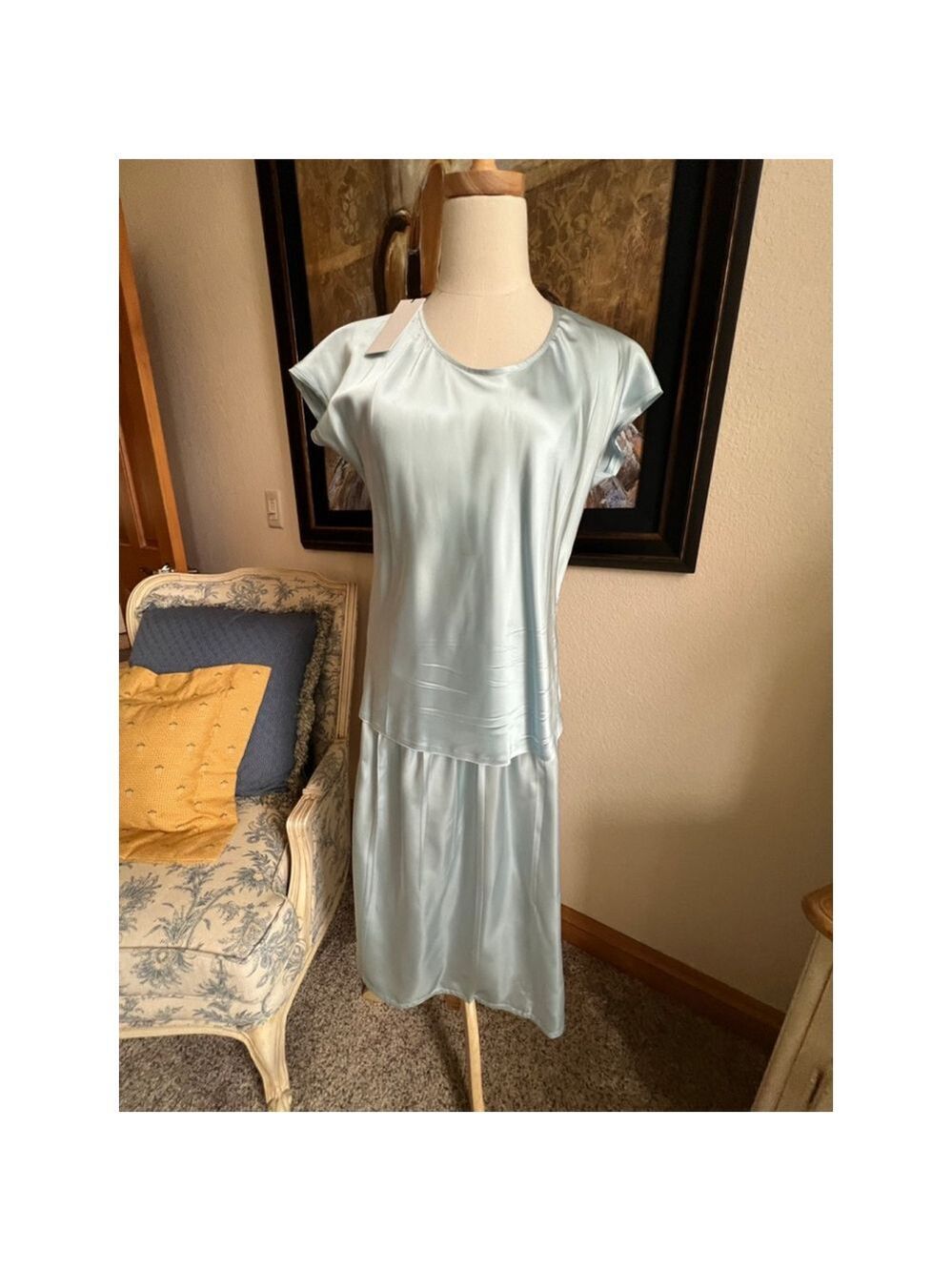 NWT HELMUT LANG Sky Blue Midi Skirt Size 10 and Medium Top $1100